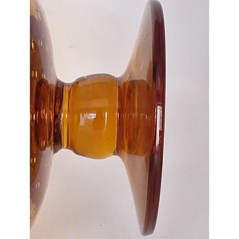 Vintage Amber Controlled Bubble Art Glass Pedestal Vase Applied Rigaree 1960s